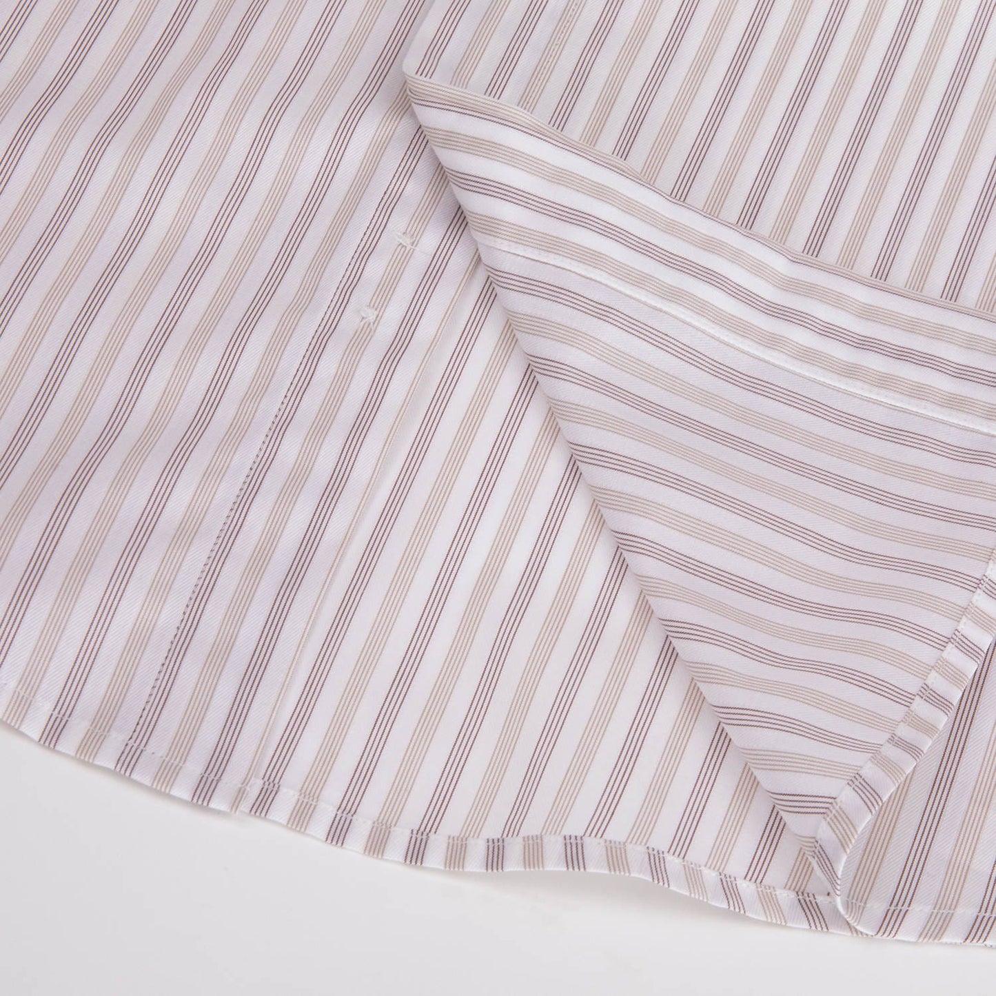 Beige Stripe Slim Fit Round Collar Double Cuff Shirt
