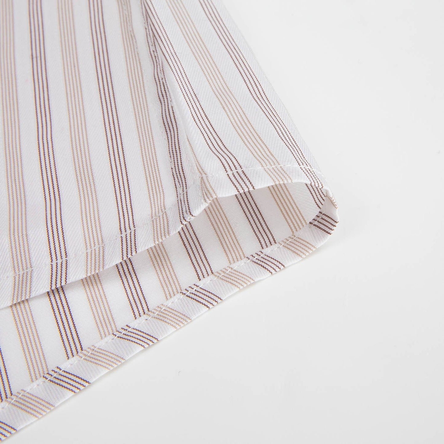 Beige Stripe Slim Fit Round Collar Double Cuff Shirt
