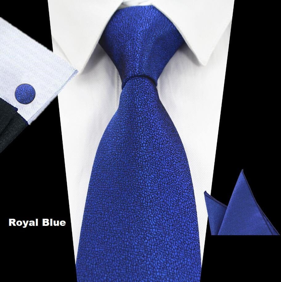 Solid Silk Tie Pocket Square Handkerchief Cufflink Set Necktie Hankie Wedding