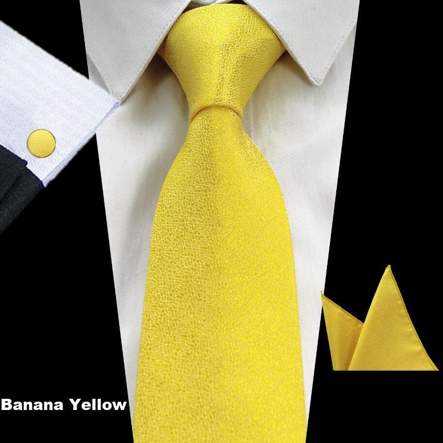Solid Silk Tie Pocket Square Handkerchief Cufflink Set Necktie Hankie Wedding
