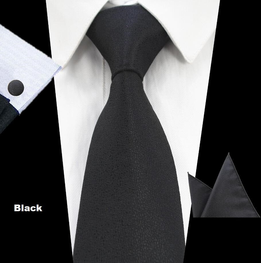 Solid Silk Tie Pocket Square Handkerchief Cufflink Set Necktie Hankie Wedding
