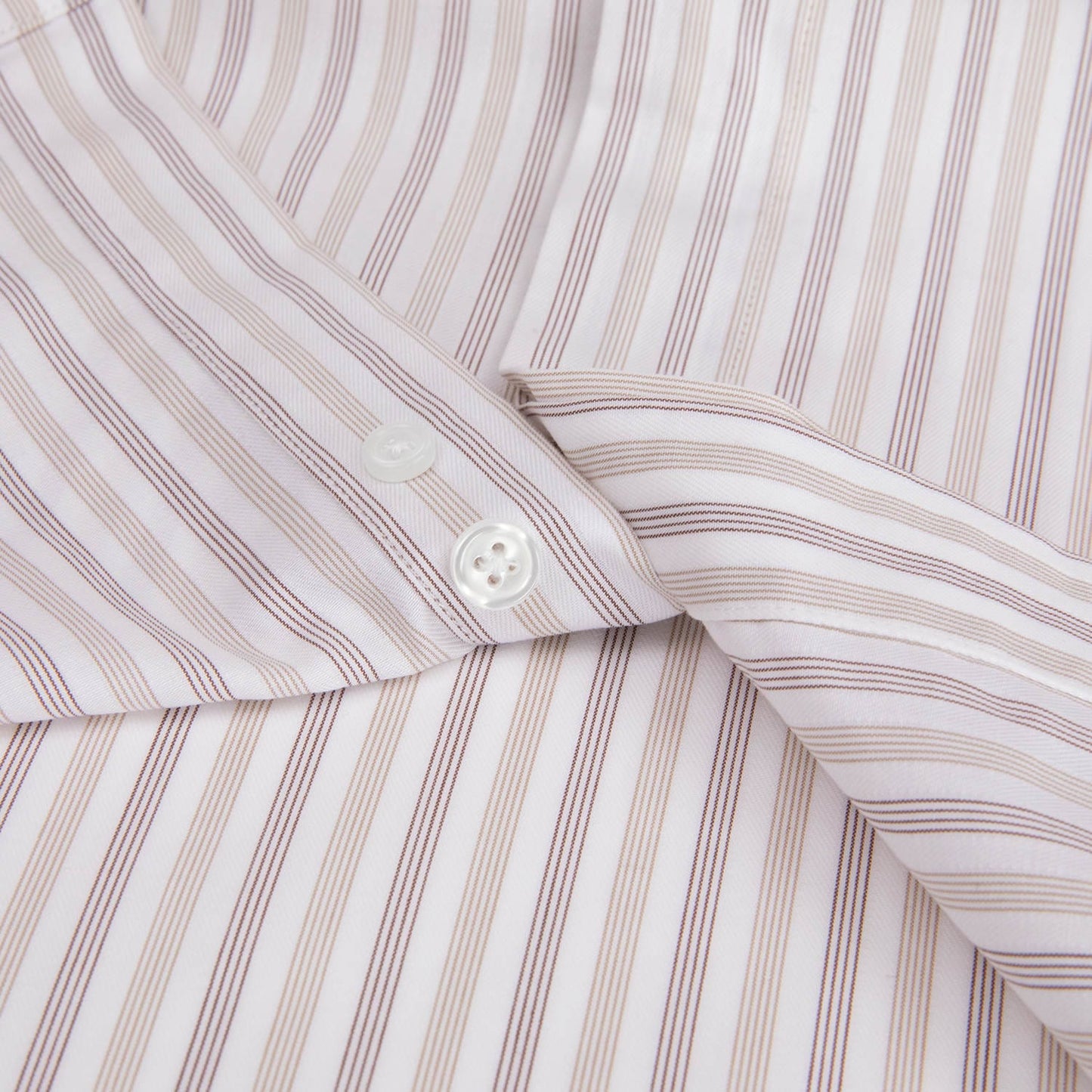Beige Stripe Slim Fit Round Collar Double Cuff Shirt