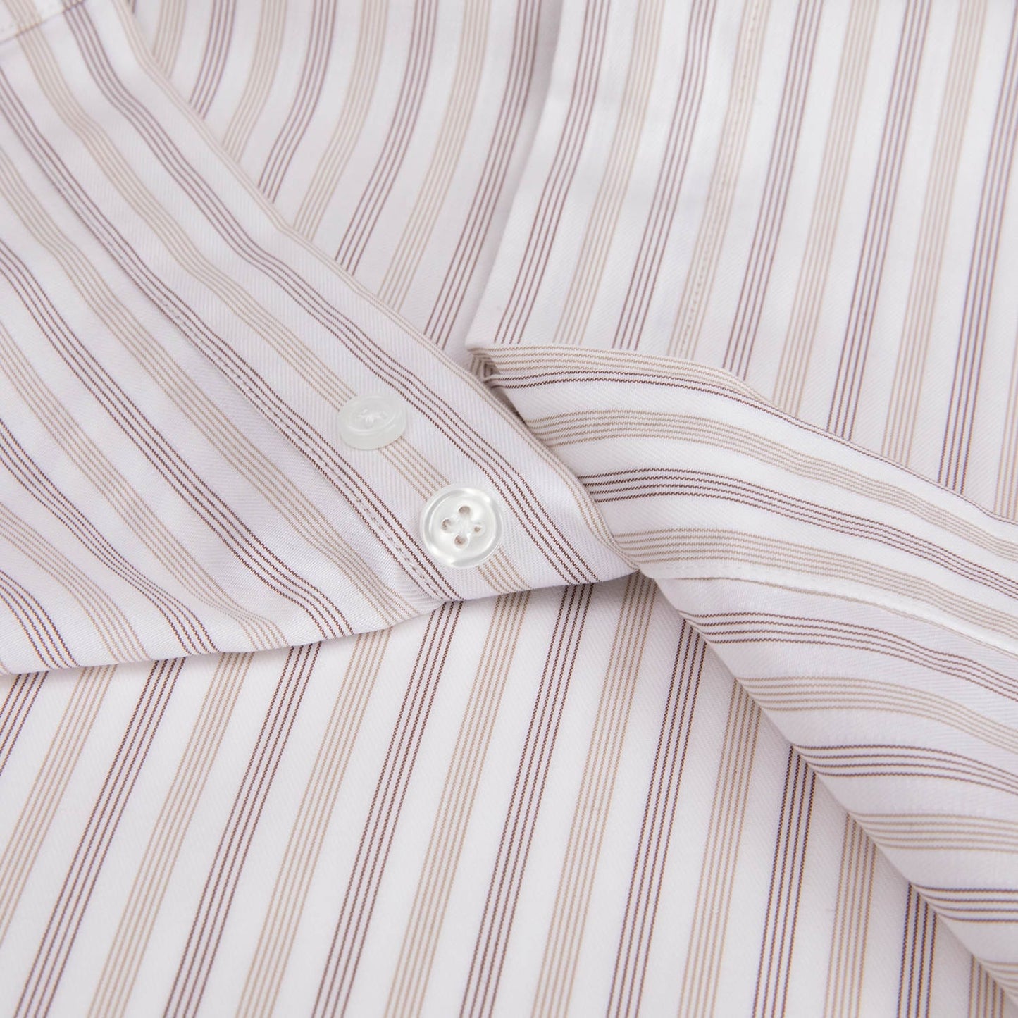 Beige Stripe Round Collar Cufflink Shirt