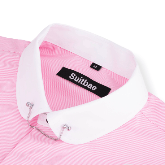 Pink Stripe Round Collar Cufflink Shirt
