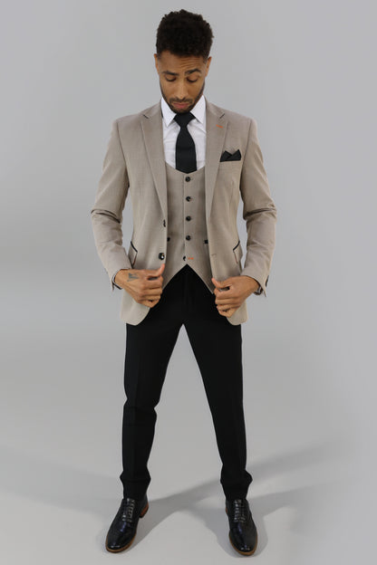 Charles Beige Contrast Three Piece Suit