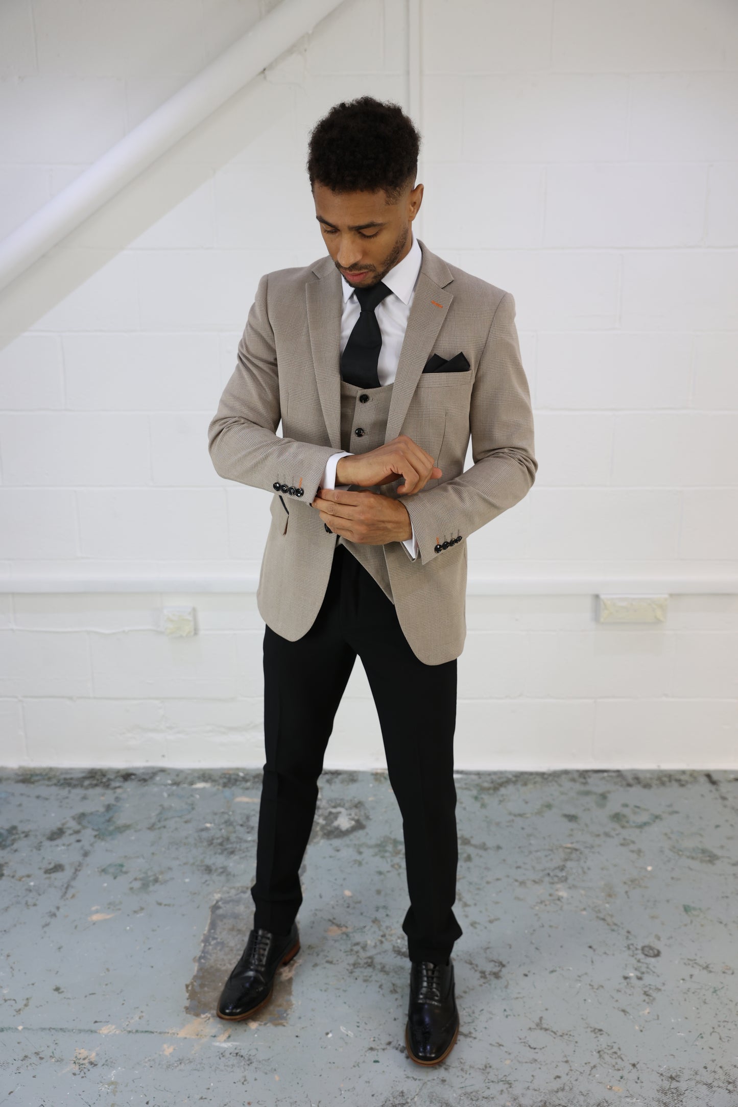 Charles Beige Contrast Three Piece Suit