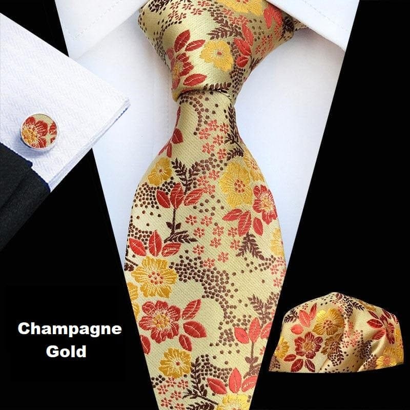 Suitbae Champagne Gold Floral Tie