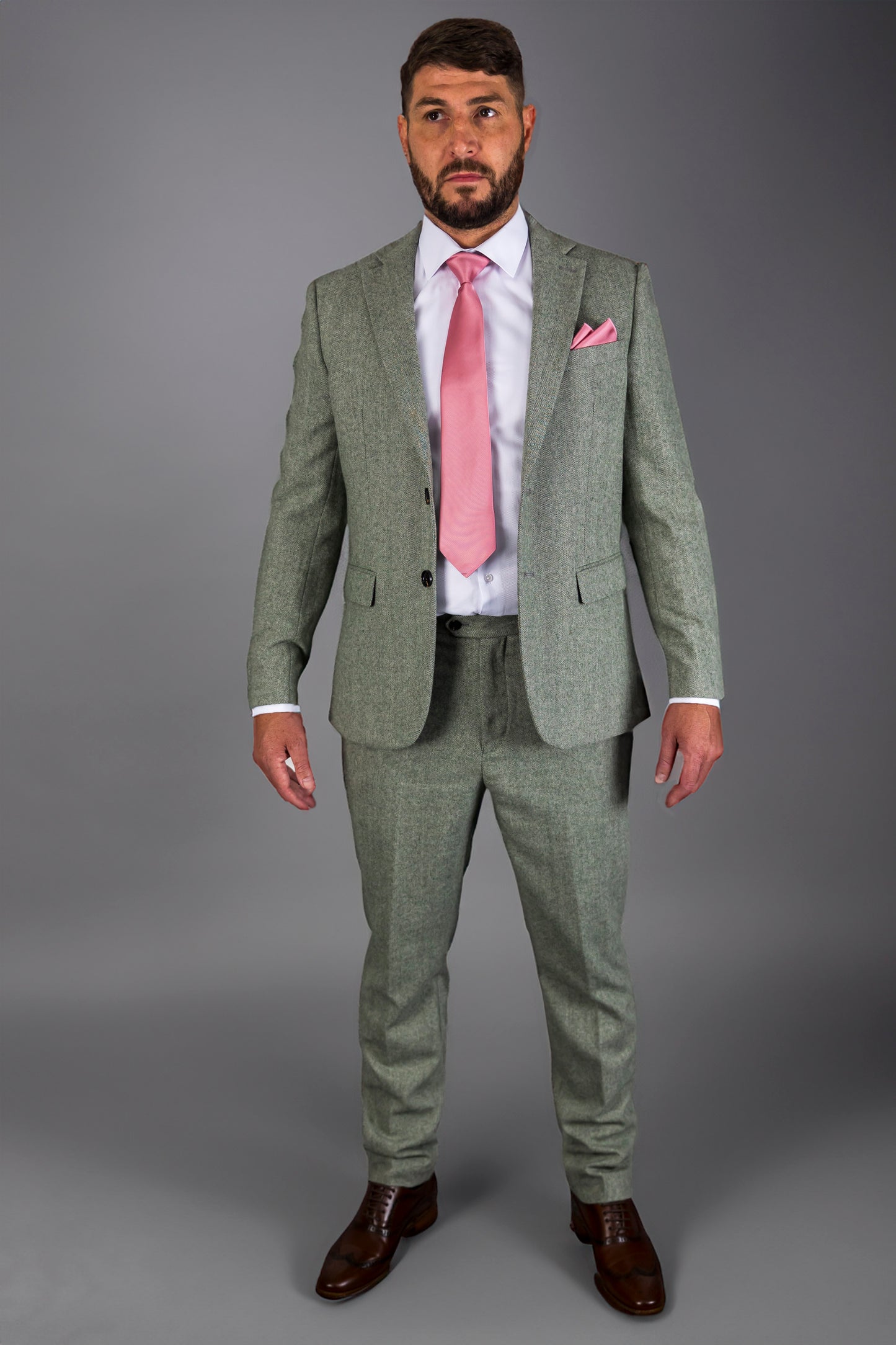 Sage Herringbone Three Piece Suit