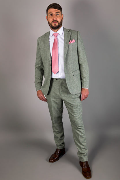 Sage Herringbone Three Piece Suit