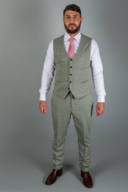 Sage Herringbone Three Piece Suit