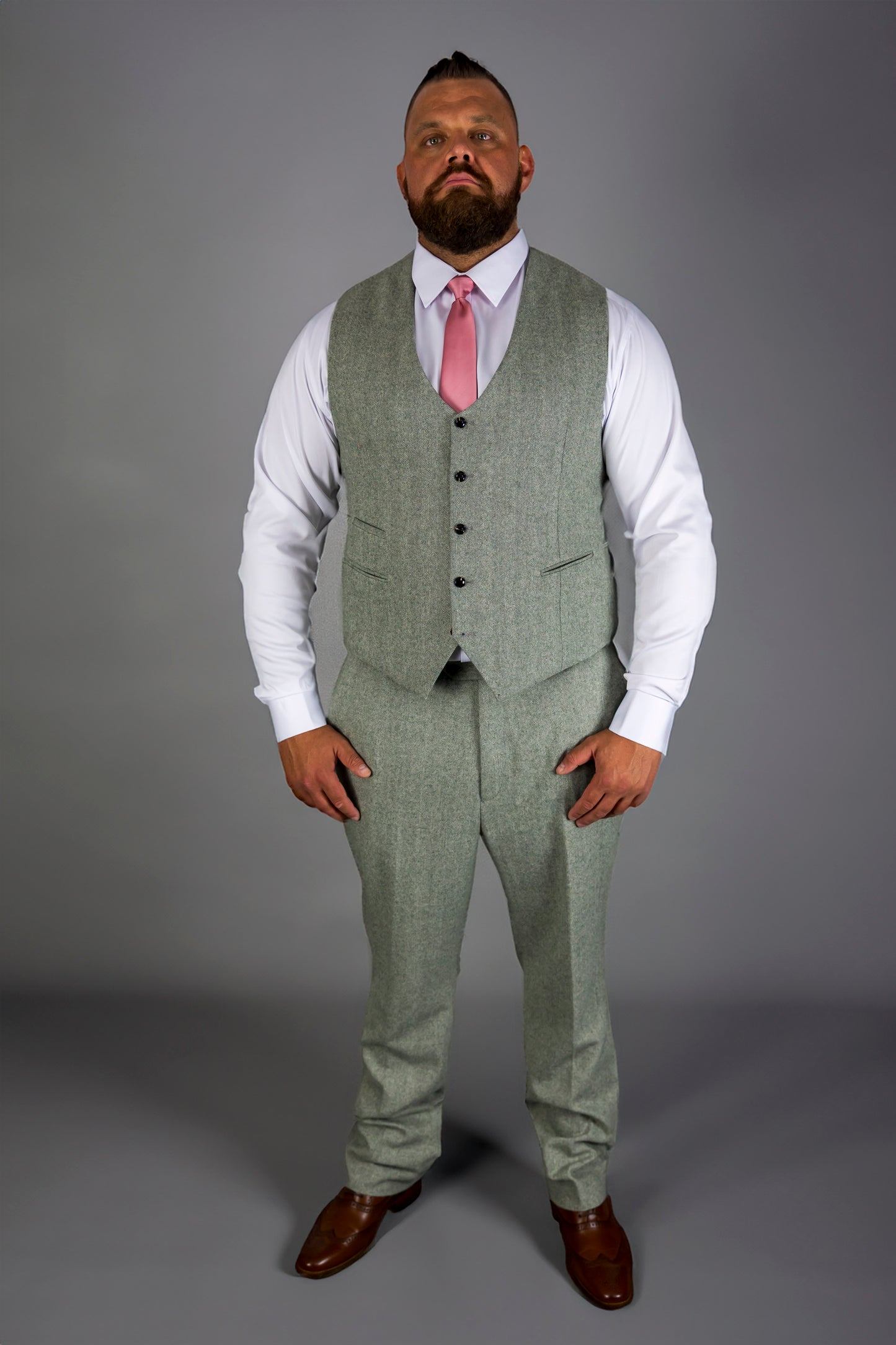 Sage Herringbone XL Three Piece Suit