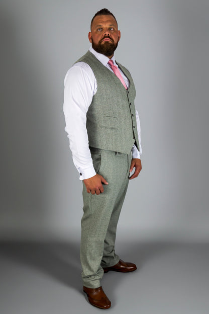 Sage Herringbone XL Three Piece Suit