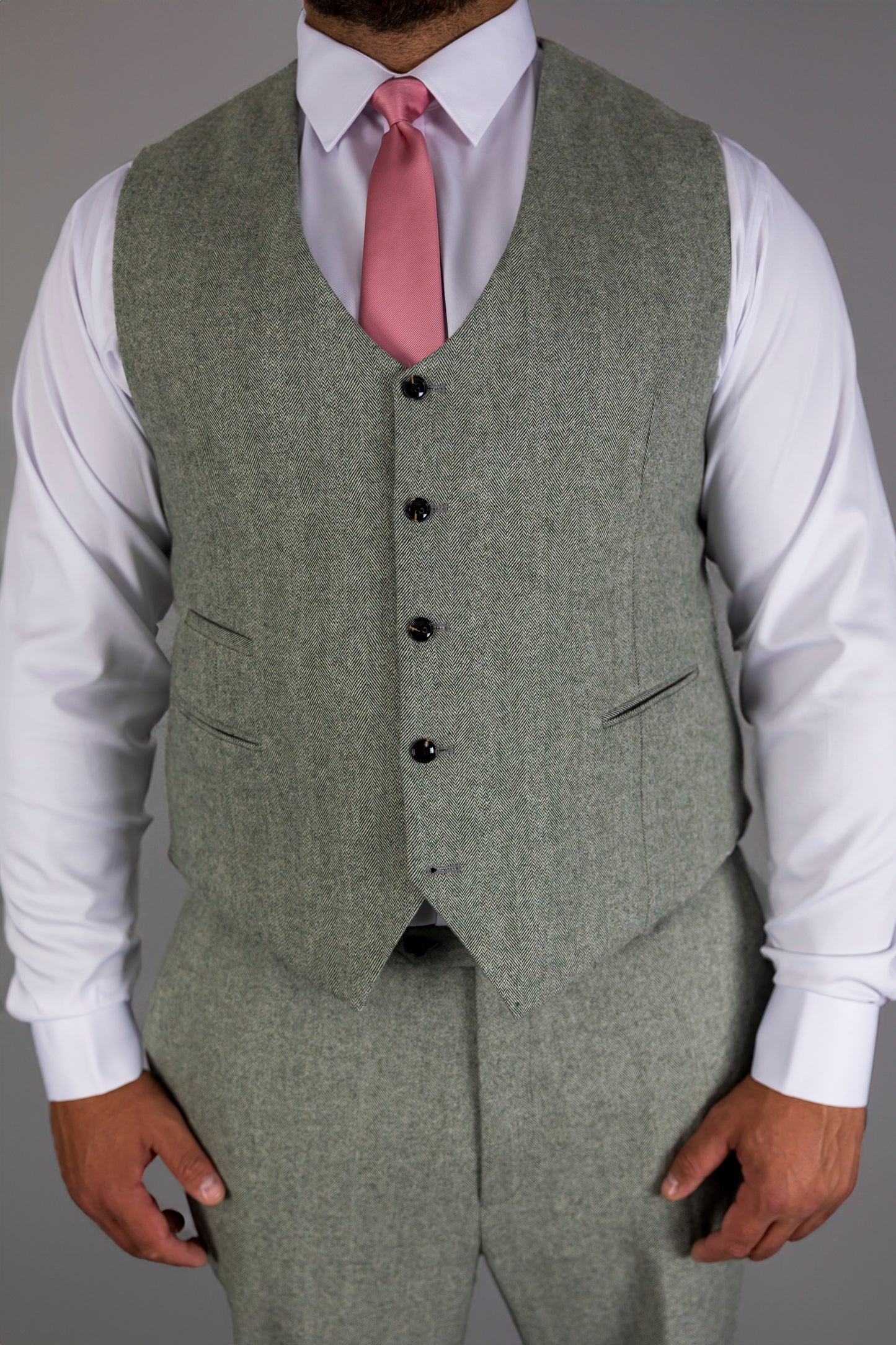 Sage Herringbone XL Three Piece Suit