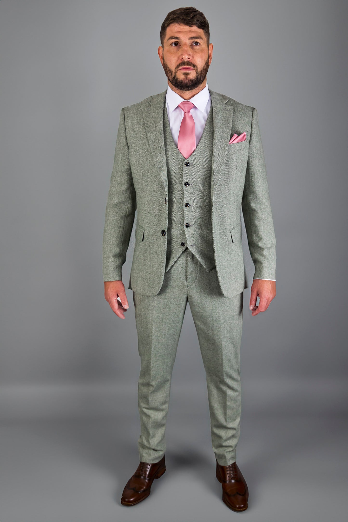 Sage Herringbone XL Three Piece Suit