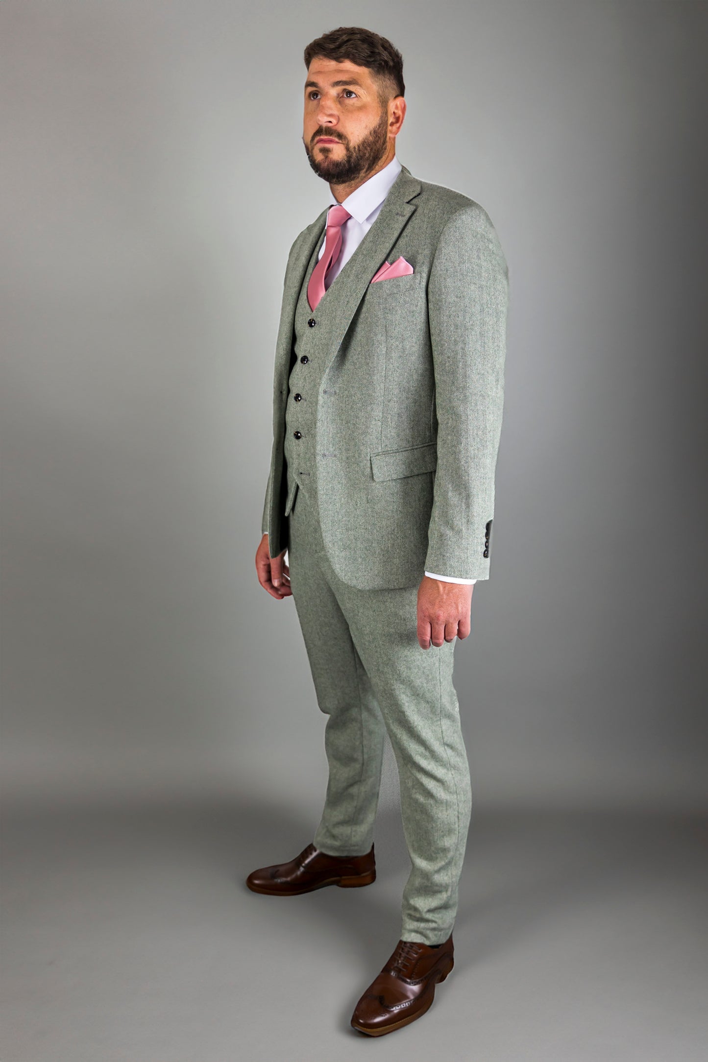 Sage Herringbone Three Piece Suit