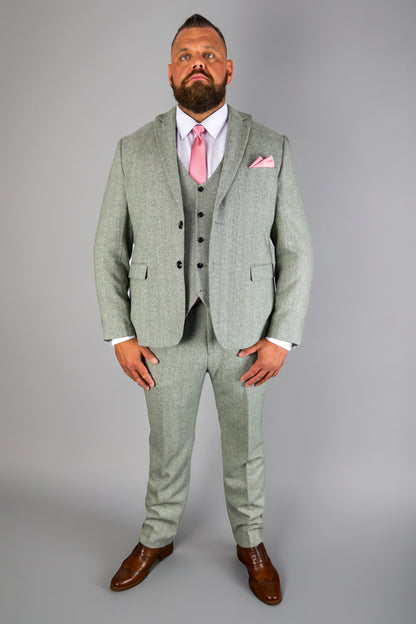 Sage Herringbone XL Three Piece Suit