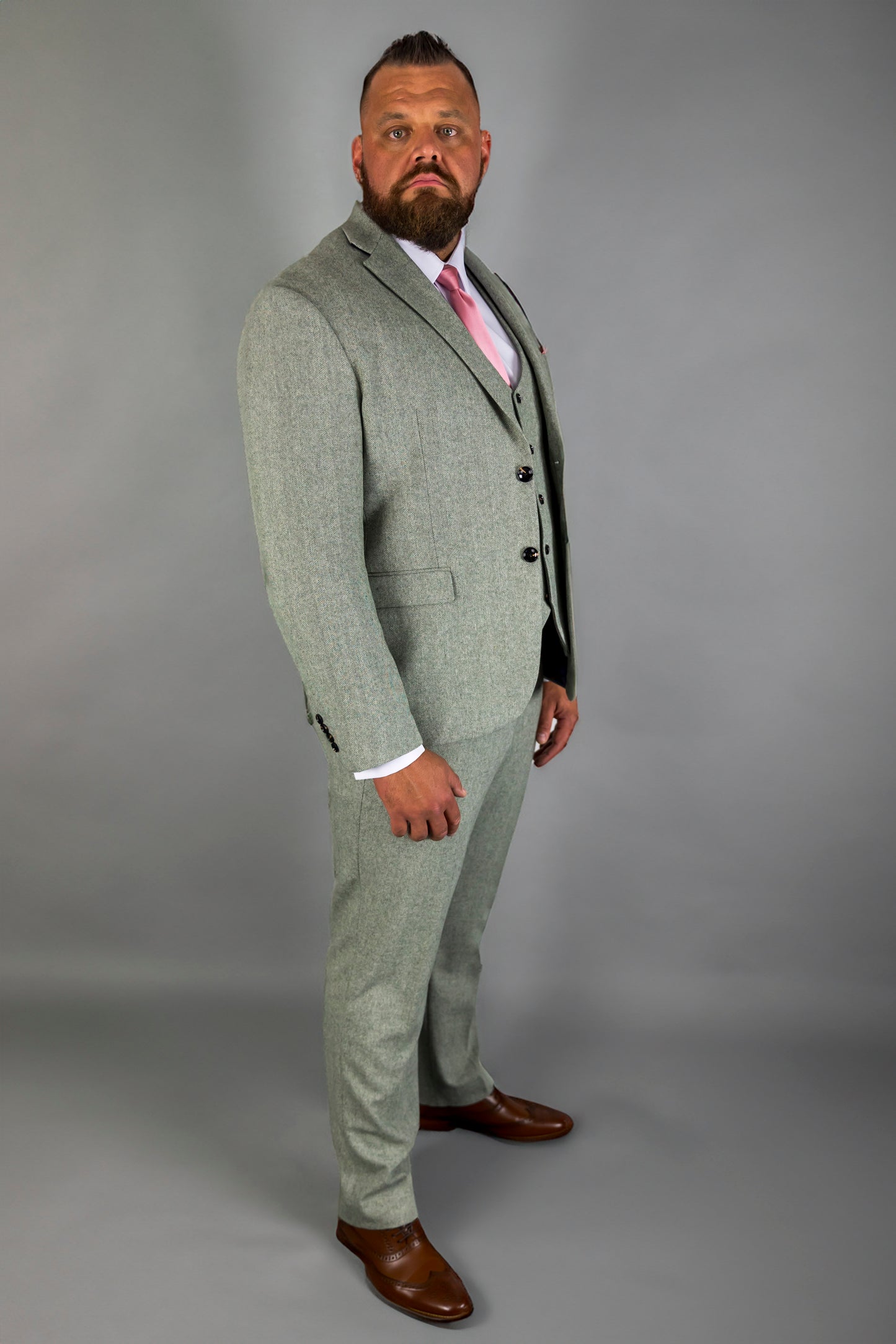 Sage Herringbone XL Three Piece Suit