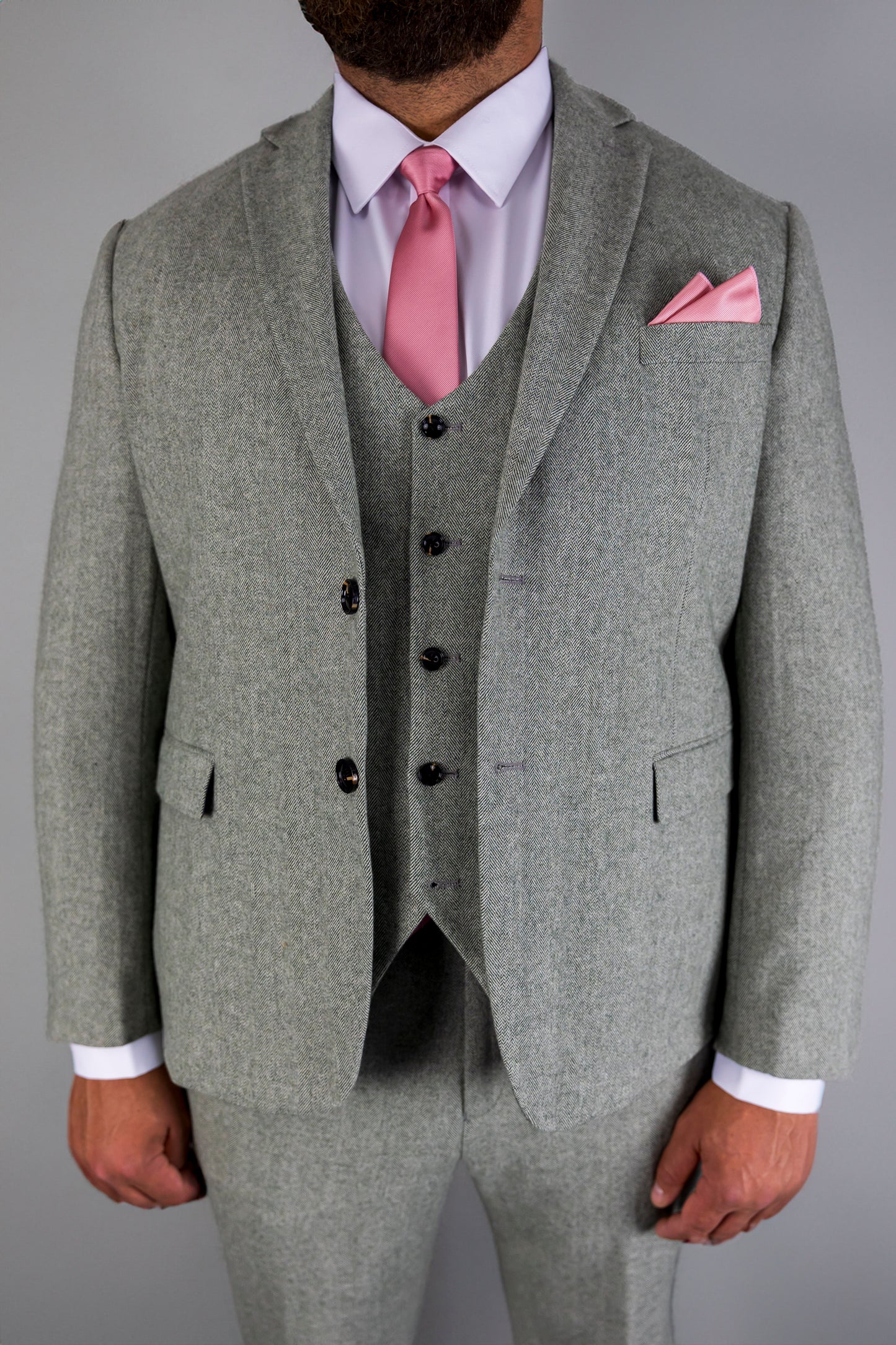 Sage Herringbone XL Three Piece Suit