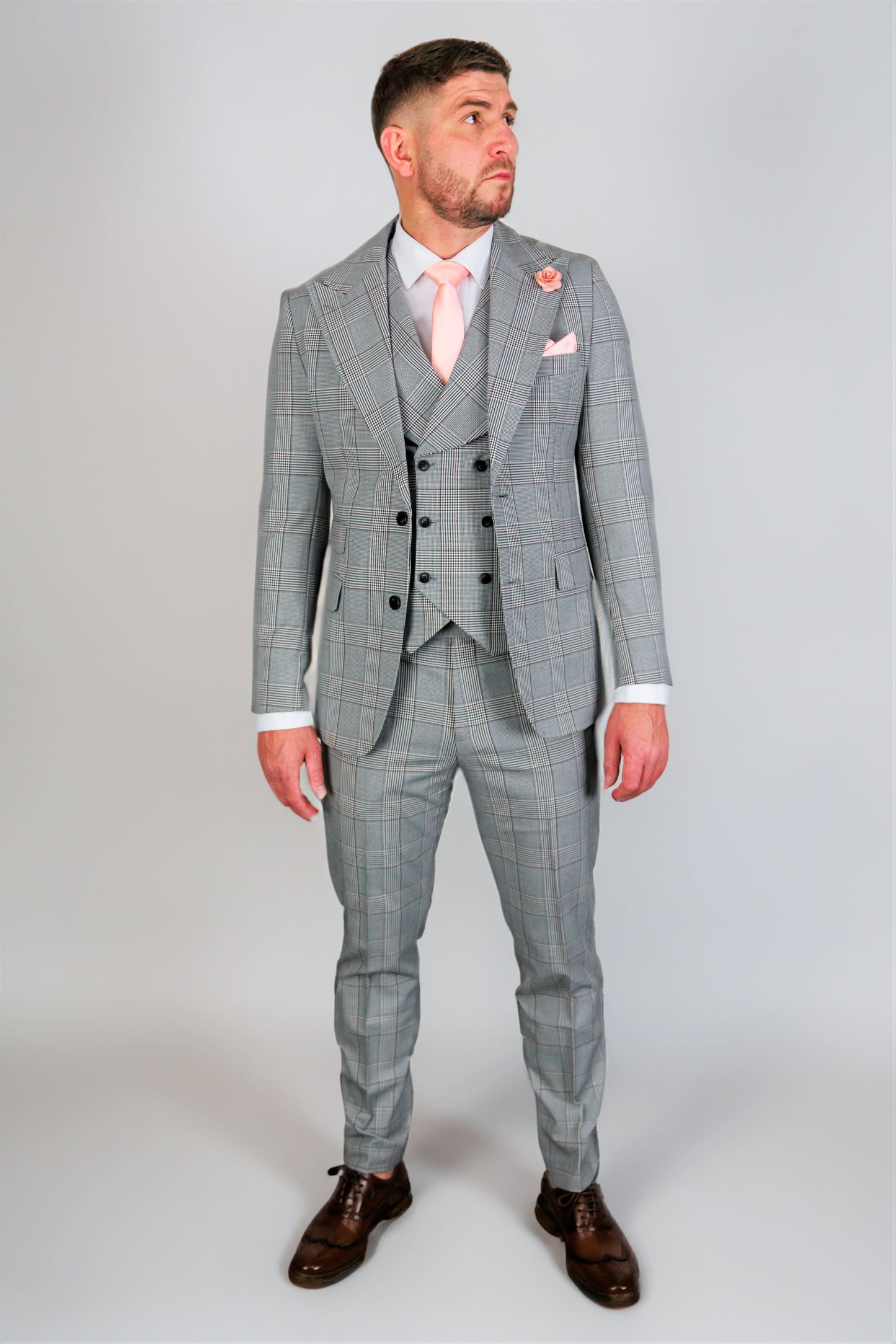 Suitbae Grey Check Wool Three Piece Suit