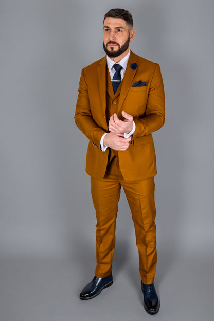 Mens Three Piece Suit Rust Wedding Racing Prom Groom 3 Formal Special Occasion