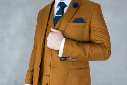 Mens Three Piece Suit Rust Wedding Racing Prom Groom 3 Formal Special Occasion