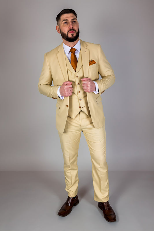 Mens Three Piece Beige Wedding Racing Prom Groom 3 Formal Special Occasion