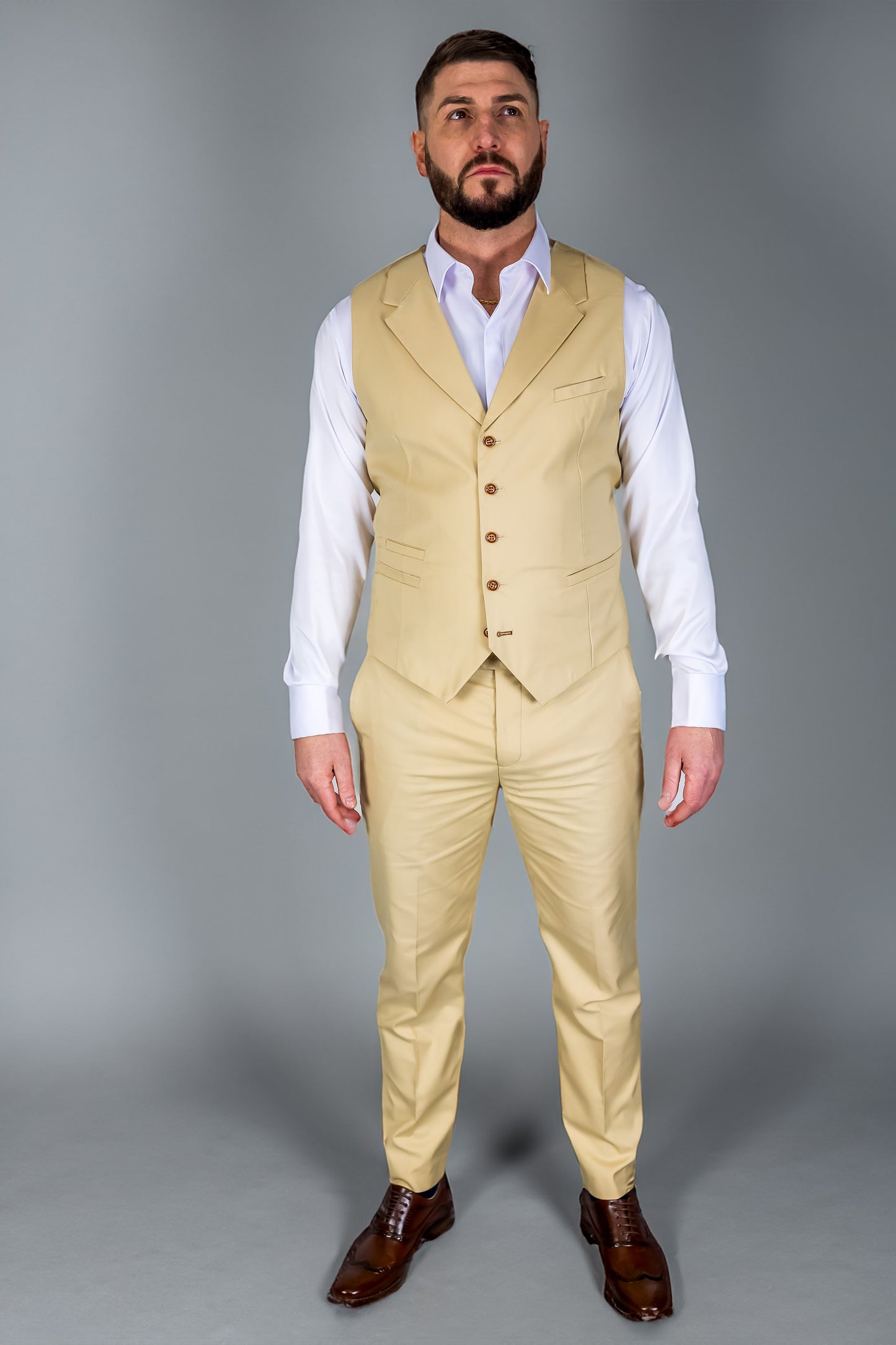 Mens Three Piece Beige Wedding Racing Prom Groom 3 Formal Special Occasion