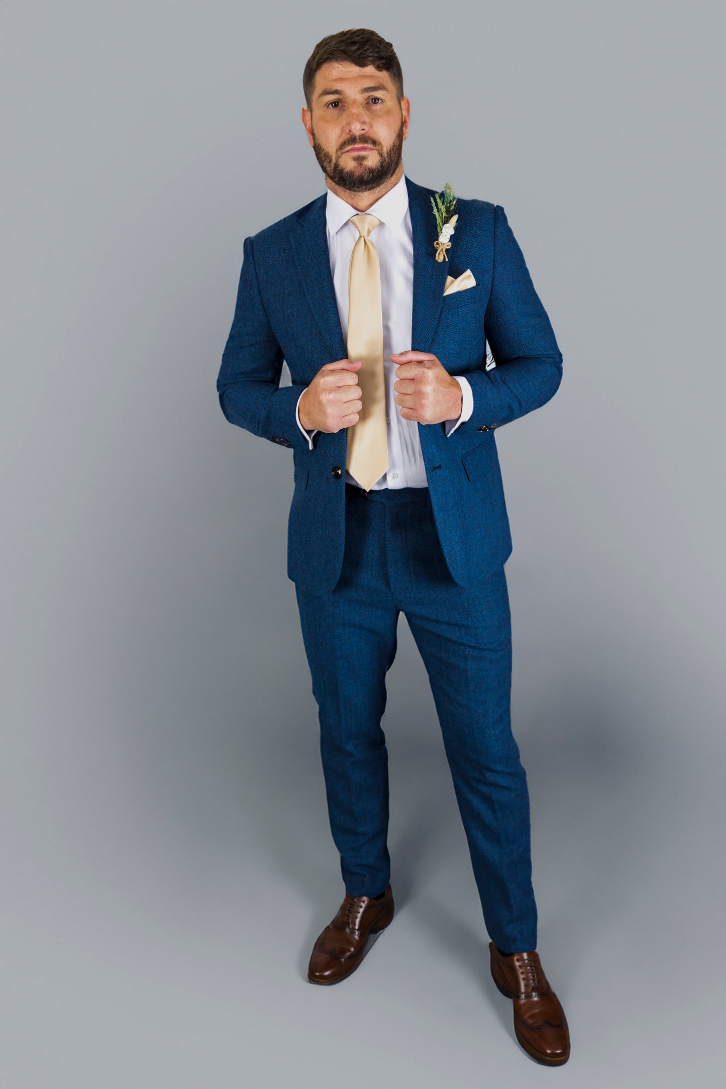 Blue Herringbone Three Piece Suit