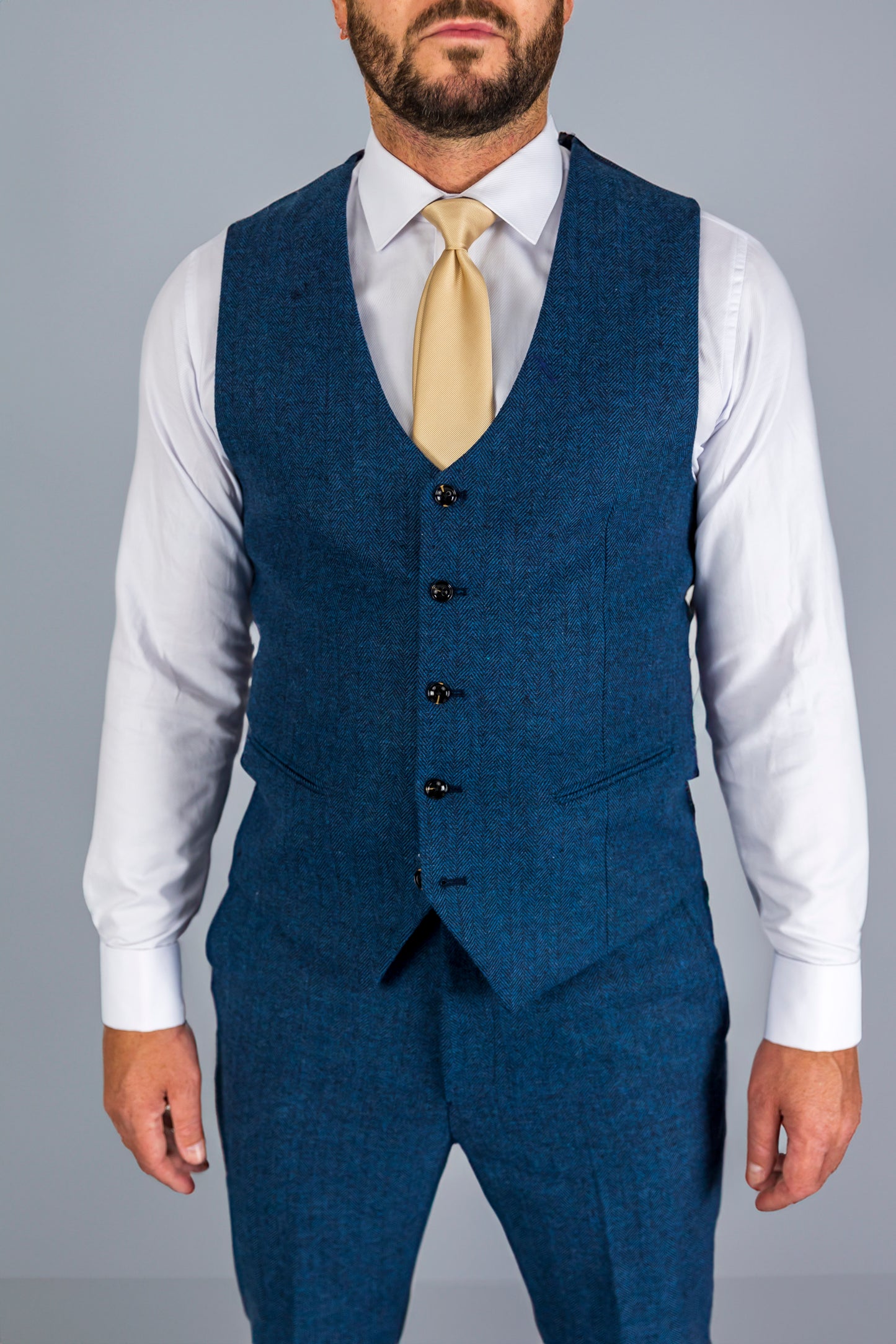 Blue Herringbone Three Piece Suit