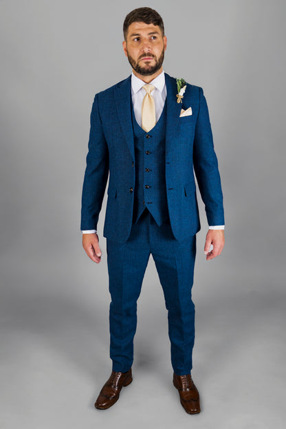 Blue Herringbone Three Piece Suit