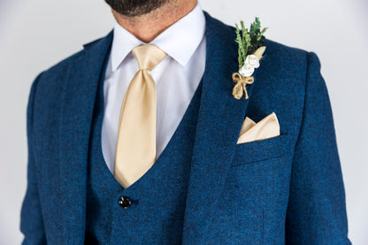 Blue Herringbone Three Piece Suit