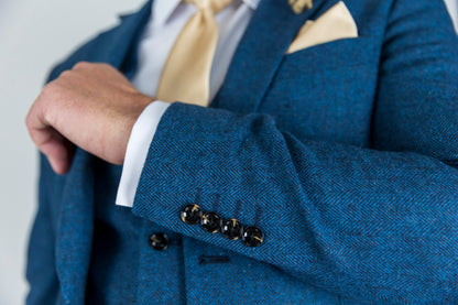 Blue Herringbone Three Piece Suit