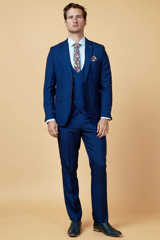 Marc Darcy Royal Blue Check Three Piece Suit