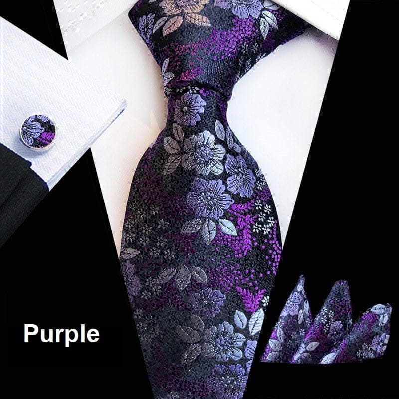 Purple Floral Tie Set