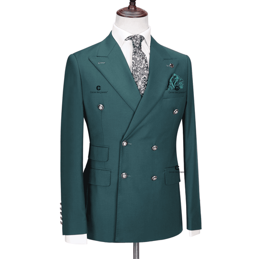 Green Double Breasted Wool Two Piece Suit