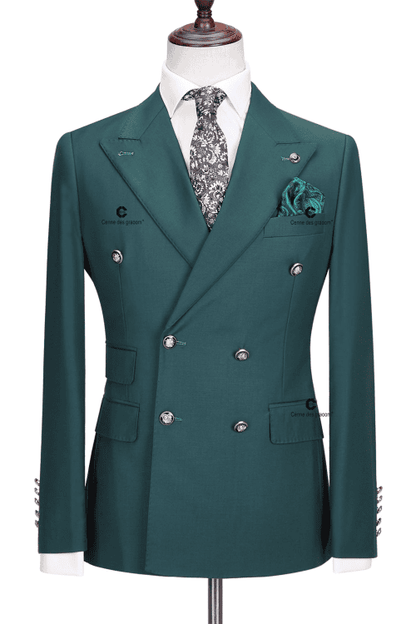 Green Double Breasted Wool Two Piece Suit