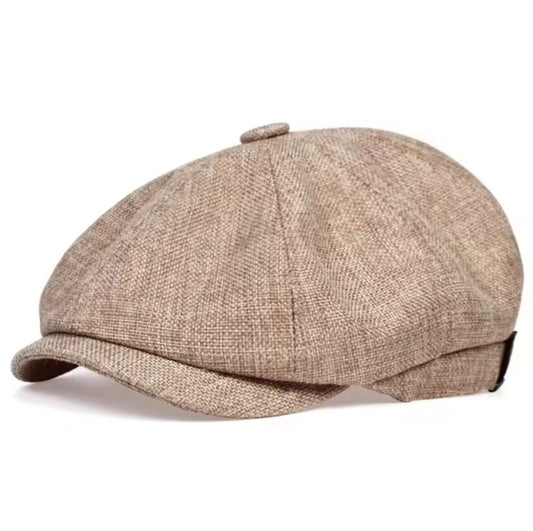 Beige Linen Flat Cap