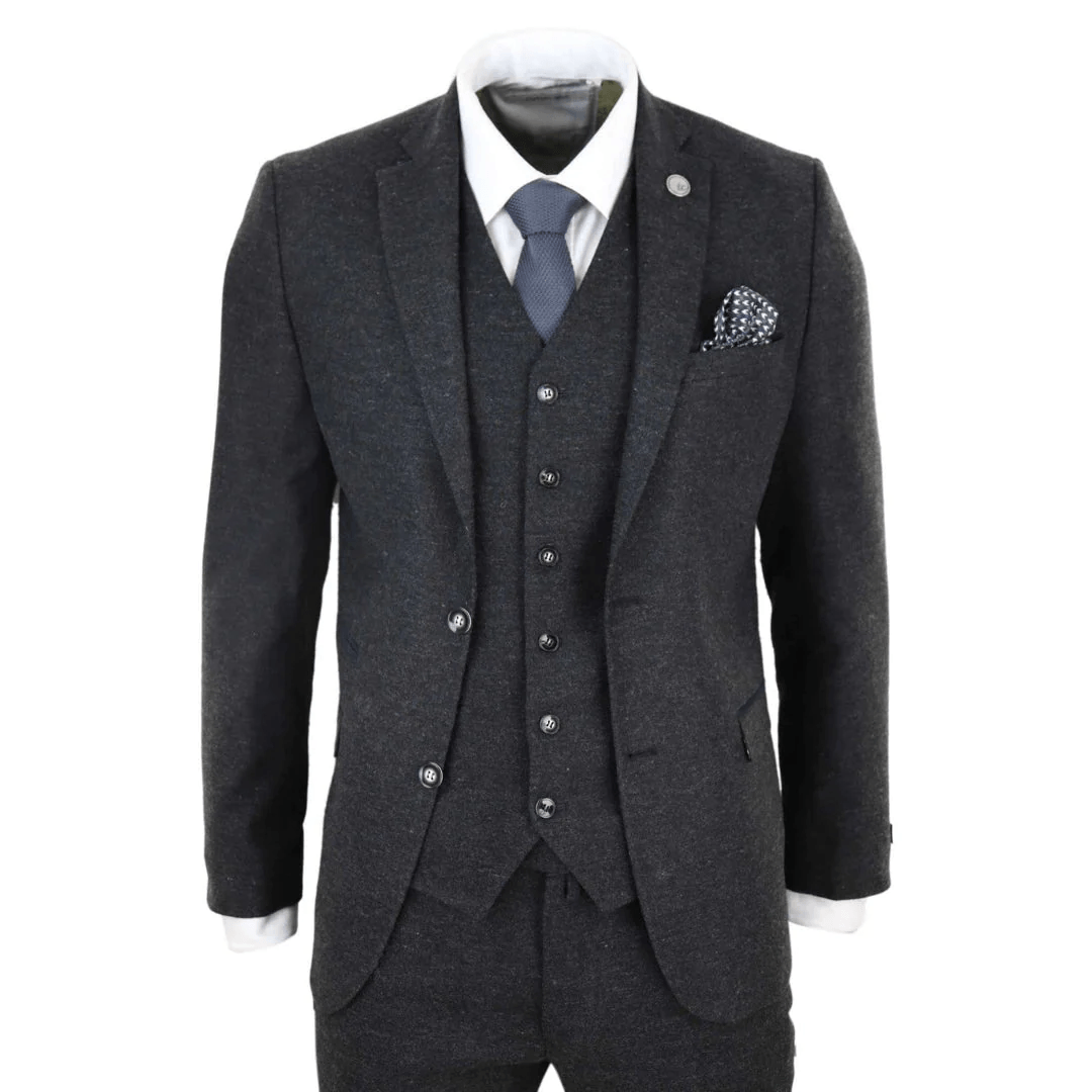 Knighthood Black Tweed Three Piece Suit – Suitbae
