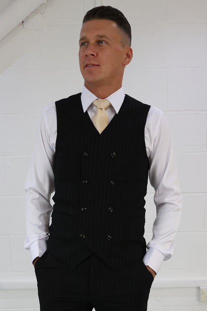 Black Pinstripe Three Piece Suit