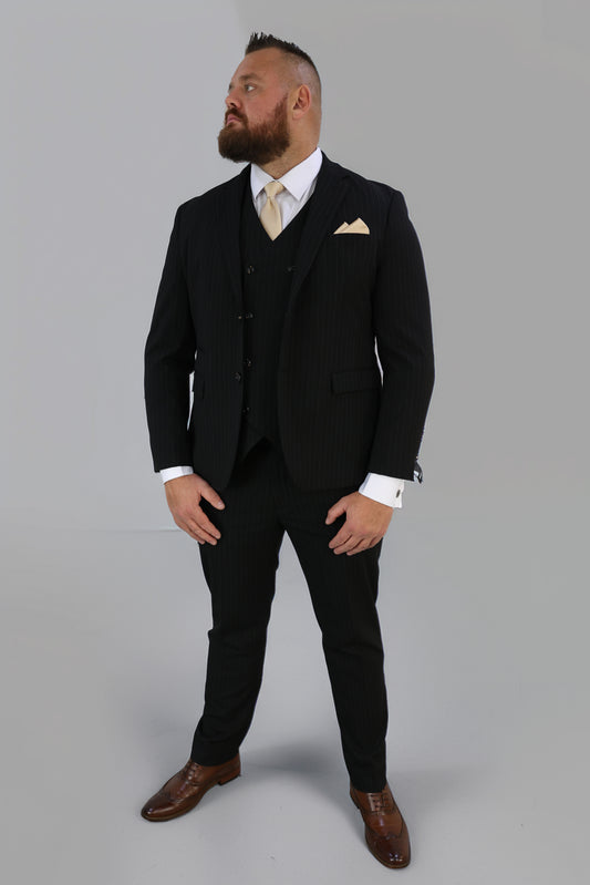 Black Pinstripe XL Three Piece Suit