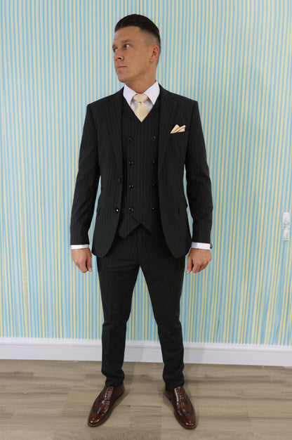 Black Pinstripe Three Piece Suit