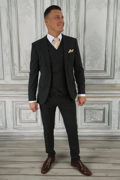 Black Pinstripe Three Piece Suit