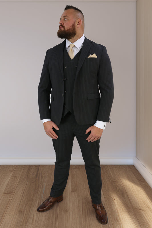 Black Pinstripe XL Three Piece Suit