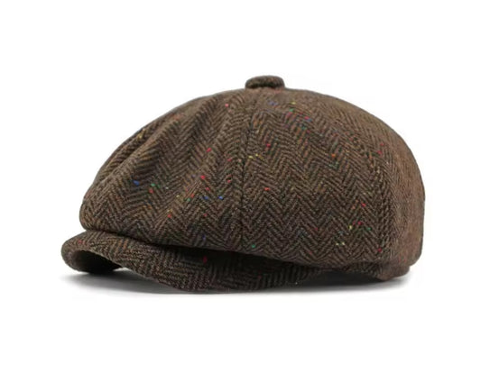 Coffee Herringbone Flat Cap