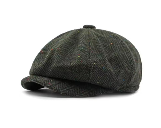 Green Herringbone Flat Cap