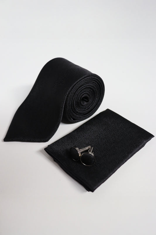 Black Textured Tie Set