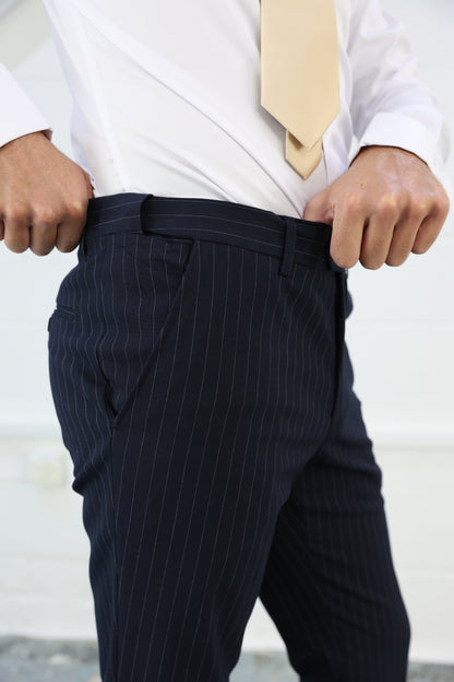 Navy Pinstripe Stretch Trouser