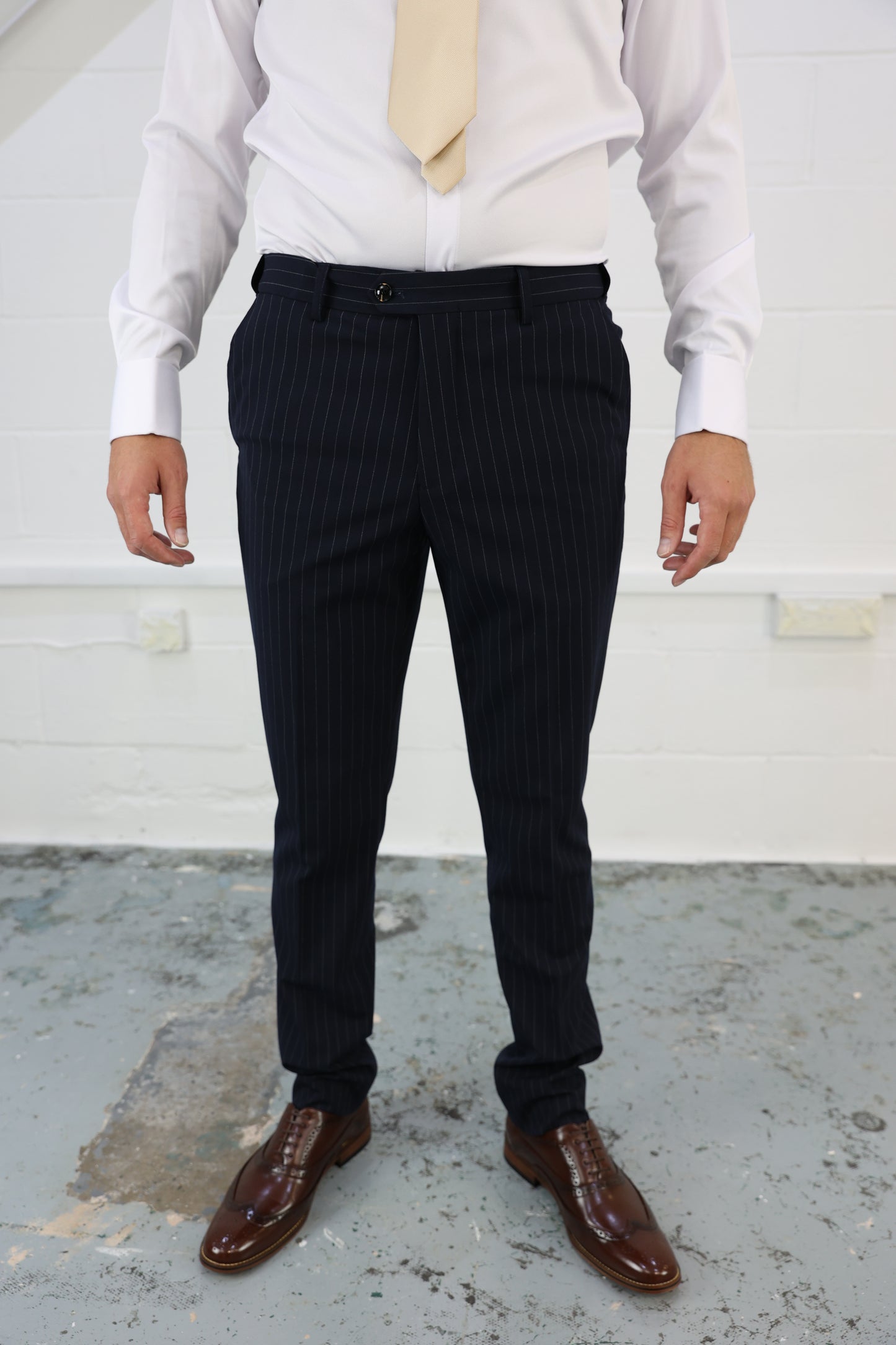 Navy Pinstripe Stretch Trouser