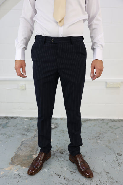 Navy Pinstripe Stretch Trouser