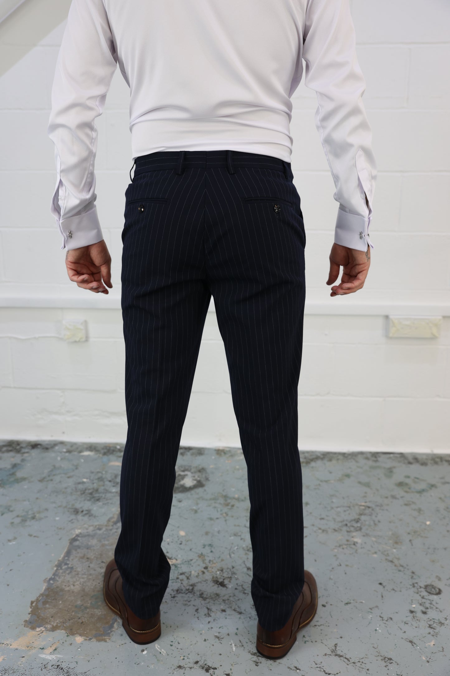 Navy Pinstripe Stretch Trouser